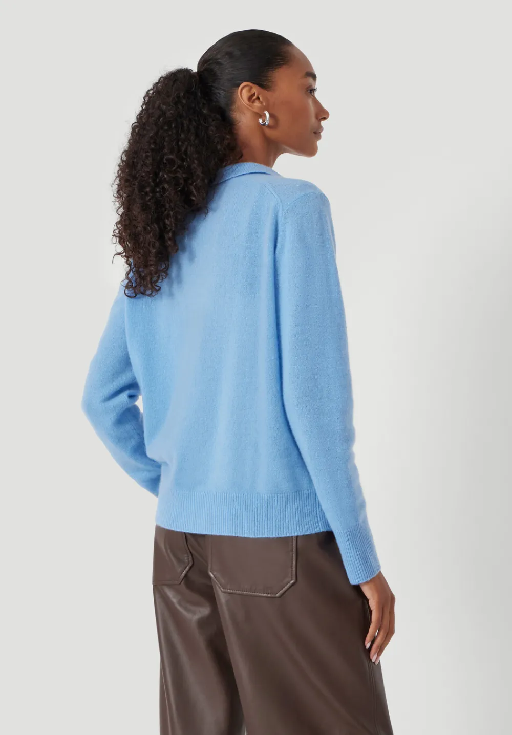 hush Jumpers & Cardigans|Cashmere Long Sleeve Polo Jumper Pale Blue