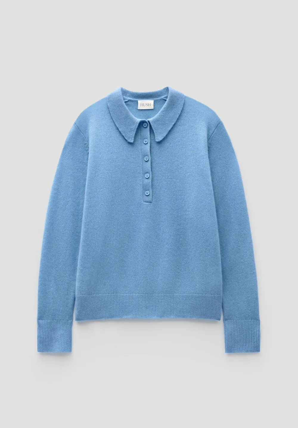 hush Jumpers & Cardigans|Cashmere Long Sleeve Polo Jumper Pale Blue