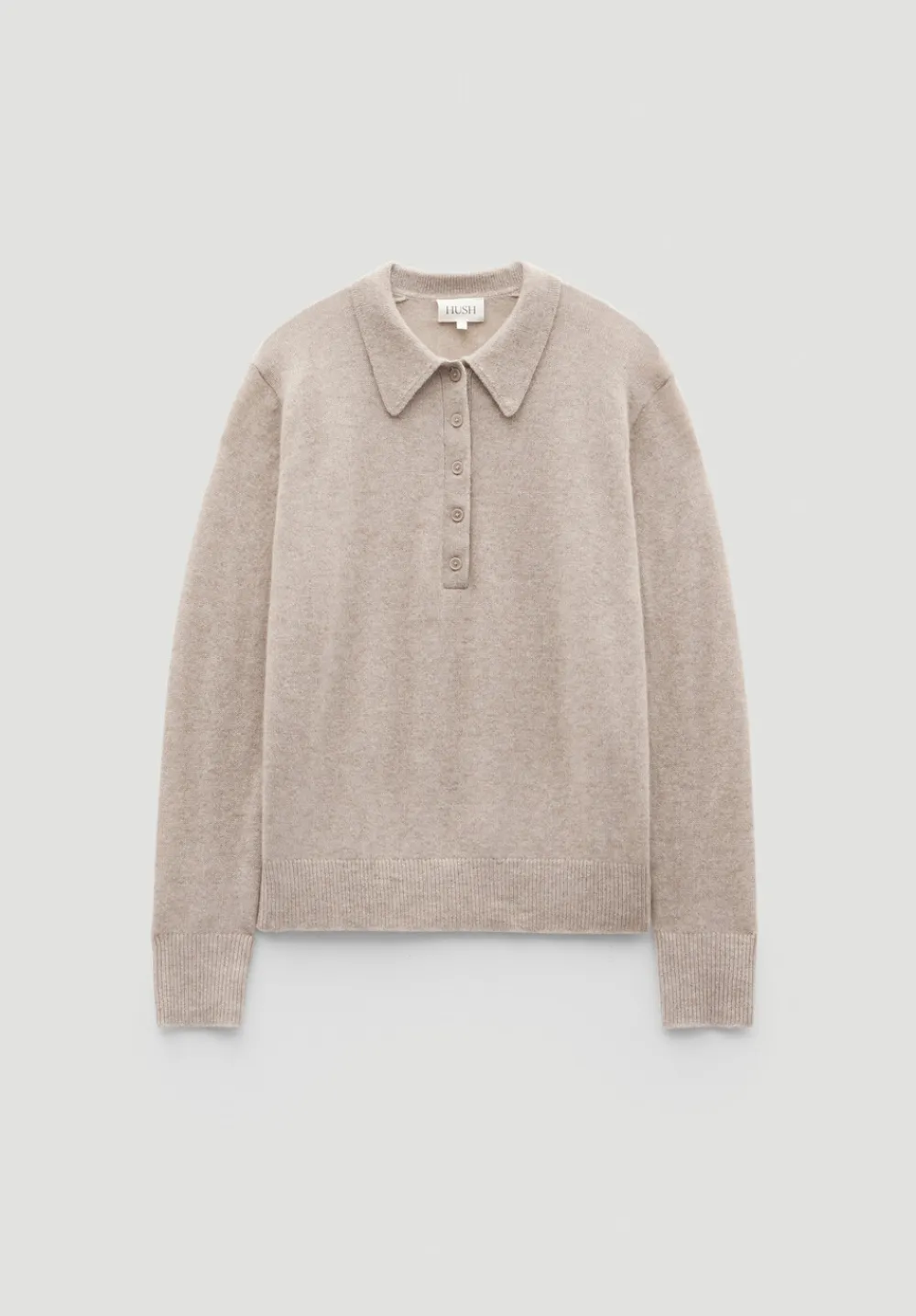 hush Jumpers & Cardigans|Cashmere Long Sleeve Polo Jumper OATMEAL MARL