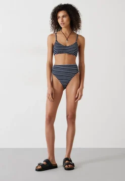 hush Swimwear & Beachwear|Cassidy Stripe Rib Bikini Top Navy/White Stripe