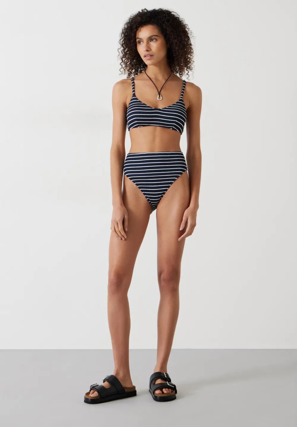 hush Swimwear & Beachwear|Cassidy Stripe Rib Bikini Top Navy/White Stripe