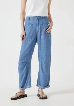 hush Trousers|Chambray Cordi Barrel Leg Trousers Light Blue Chambray