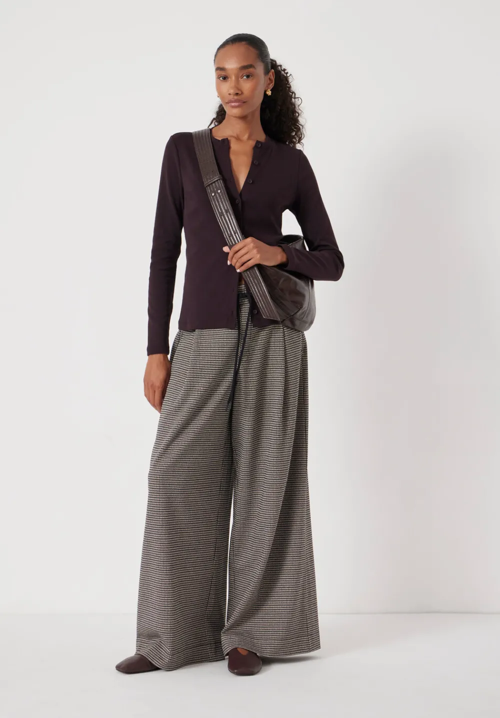 hush Joggers & Leggings|Trousers|Check Wide Leg Jersey Trousers Brown Check