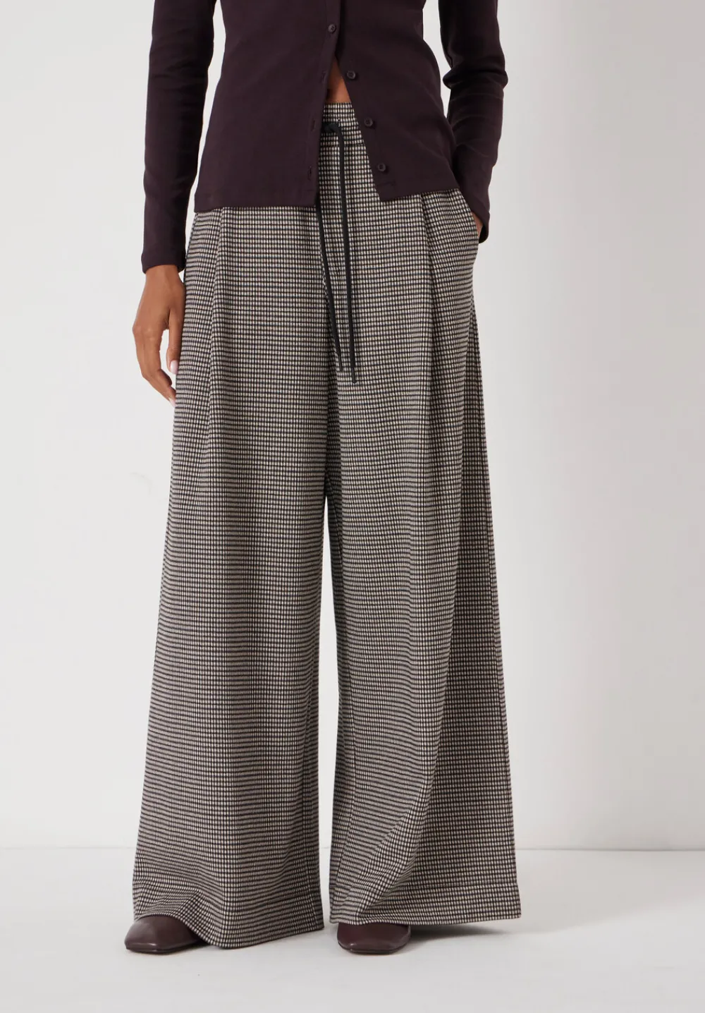 hush Joggers & Leggings|Trousers|Check Wide Leg Jersey Trousers Brown Check