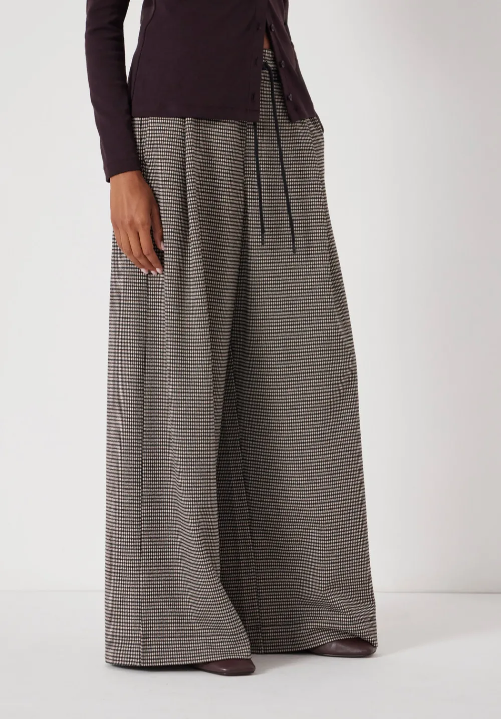 hush Joggers & Leggings|Trousers|Check Wide Leg Jersey Trousers Brown Check