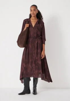 hush Dresses|Chiffon Hanky Hem Maxi Dress Snake Print Brown