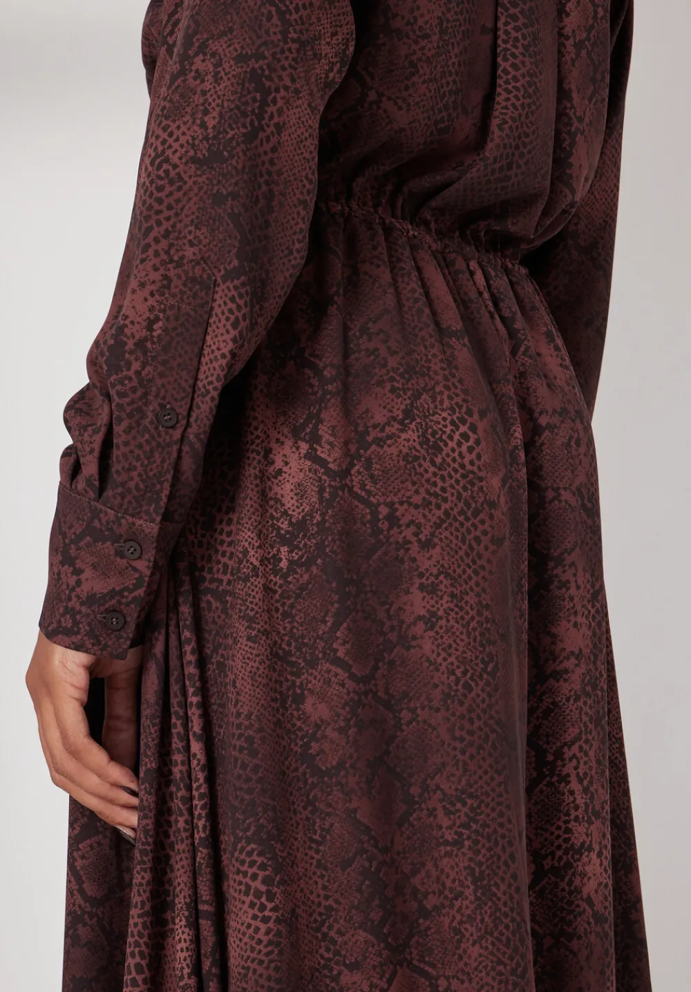 hush Dresses|Chiffon Hanky Hem Maxi Dress Snake Print Brown