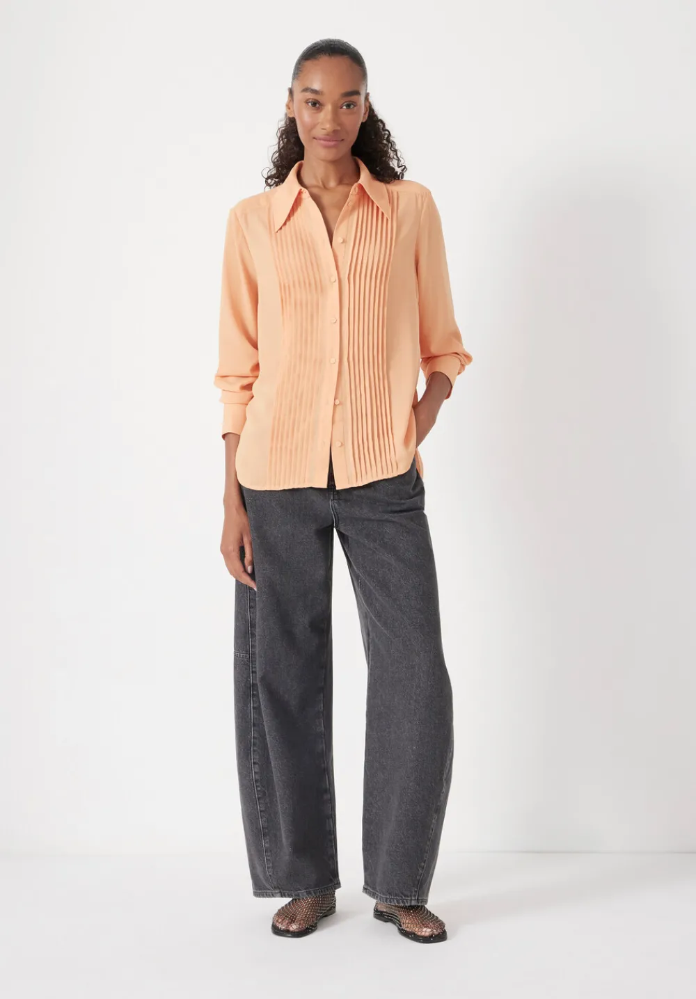 hush Shirts & Blouses|Chiffon Pintuck Blouse Peach Orange