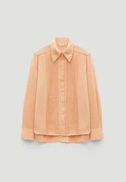 hush Shirts & Blouses|Chiffon Pintuck Blouse Peach Orange