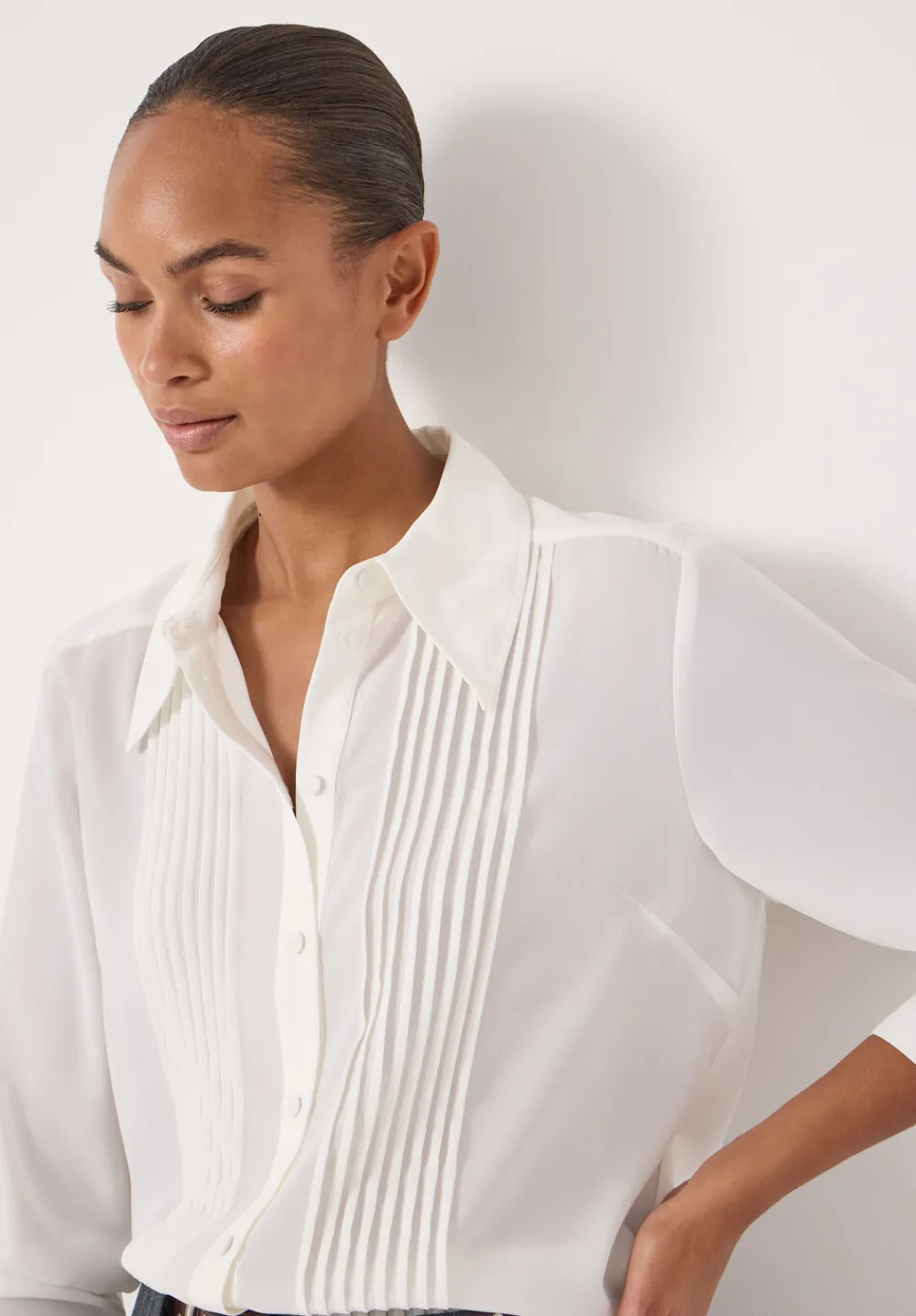 hush Shirts & Blouses|Chiffon Pintuck Blouse Ecru White