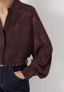 hush Shirts & Blouses|Chiffon Printed Long Sleeve Shirt Snake Print Brown