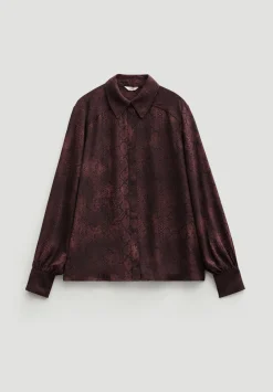 hush Shirts & Blouses|Chiffon Printed Long Sleeve Shirt Snake Print Brown
