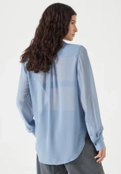 hush Shirts & Blouses|Chiffon Ruffle Blouse Light Blue