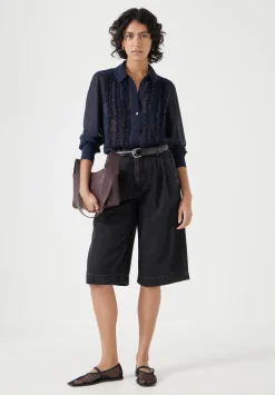 hush Shirts & Blouses|Chiffon Ruffle Blouse Navy Blue