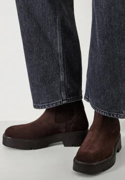 hush Boots|Chunky Suede Chelsea Boots Chocolate brown
