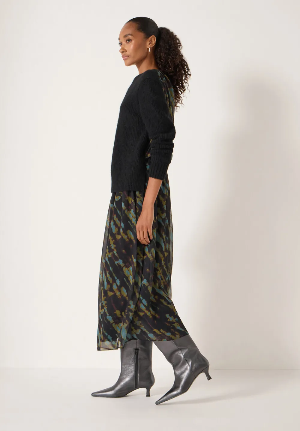 hush Dresses|Clara Knit Woven Dress Diagonal Tie Dye Green