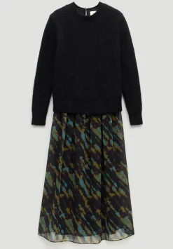 hush Dresses|Clara Knit Woven Dress Diagonal Tie Dye Green