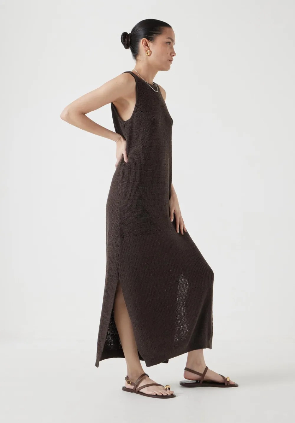 hush Dresses|Clara Knitted Dress Chocolate brown
