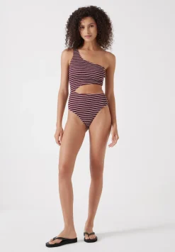 hush Swimwear & Beachwear|Clare Crinkle Cut Out Swimsuit Oxblood/White Stripe
