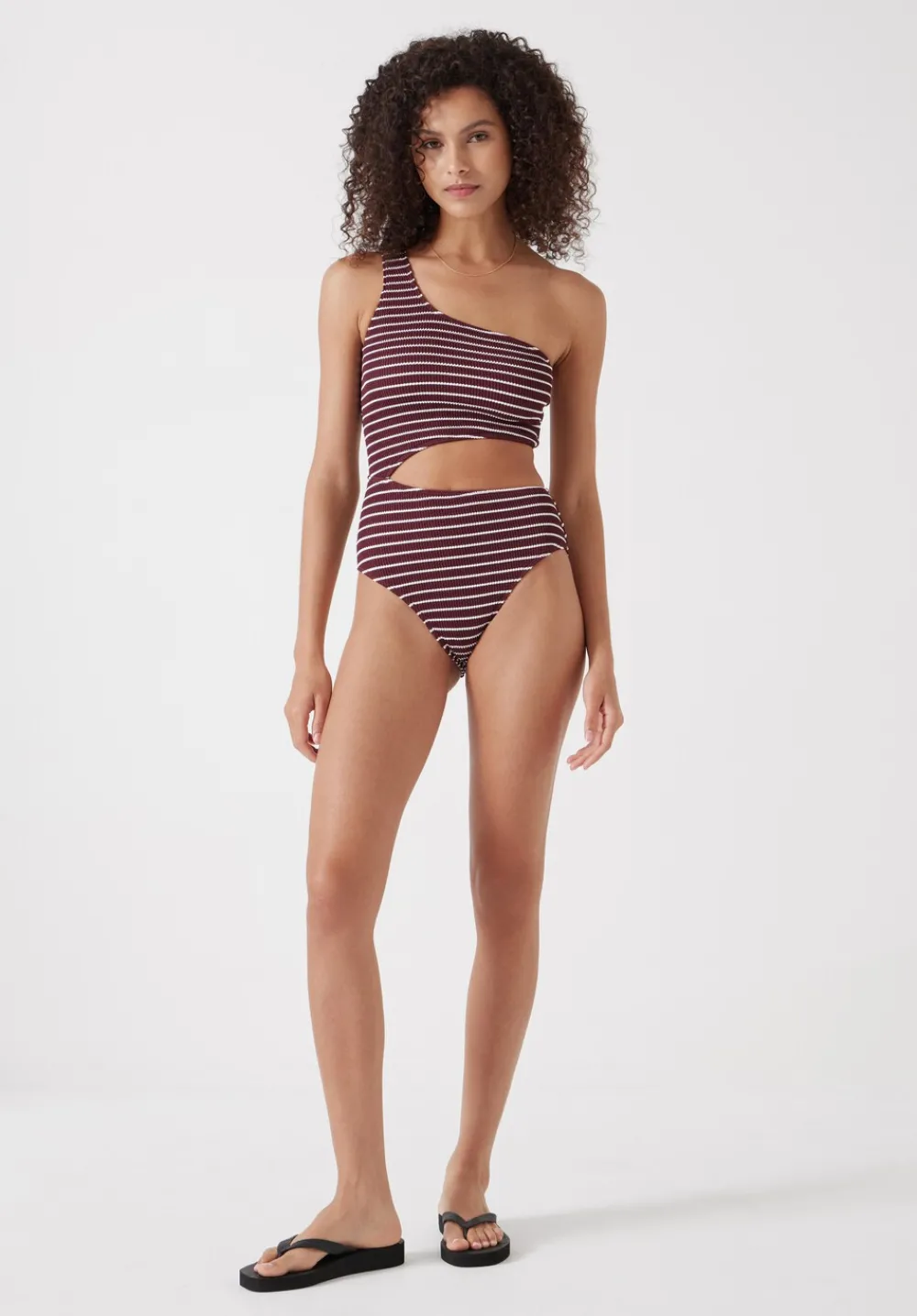 hush Swimwear & Beachwear|Clare Crinkle Cut Out Swimsuit Oxblood/White Stripe