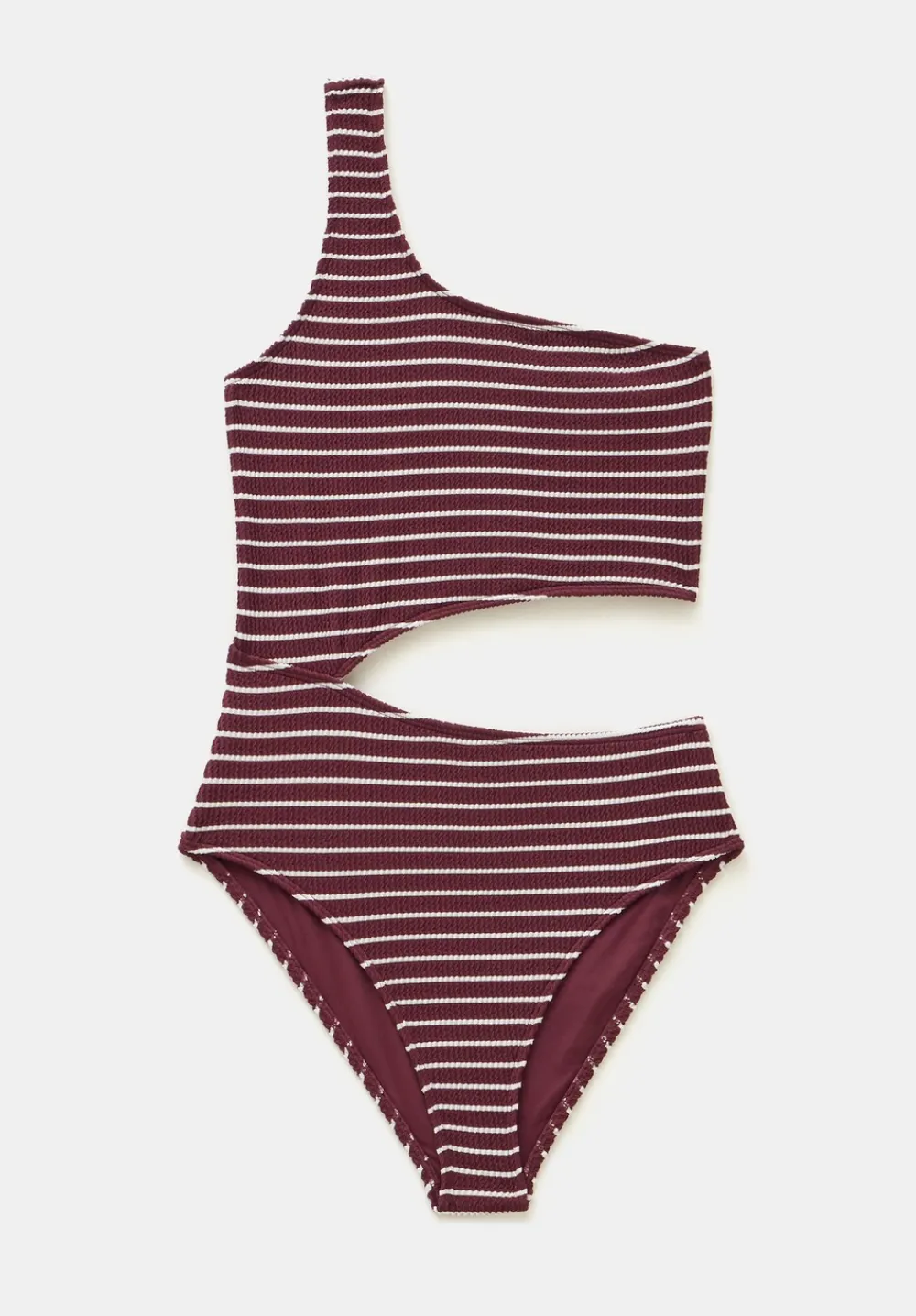 hush Swimwear & Beachwear|Clare Crinkle Cut Out Swimsuit Oxblood/White Stripe