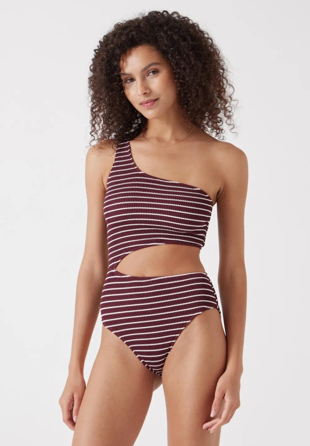 hush Swimwear & Beachwear|Clare Crinkle Cut Out Swimsuit Oxblood/White Stripe