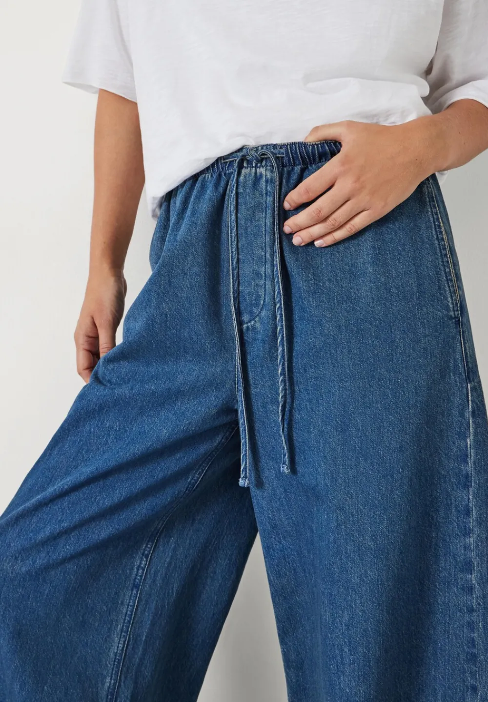 hush Jeans|Clio Wide Leg Tie Waist Jeans Mid Authentic Blue