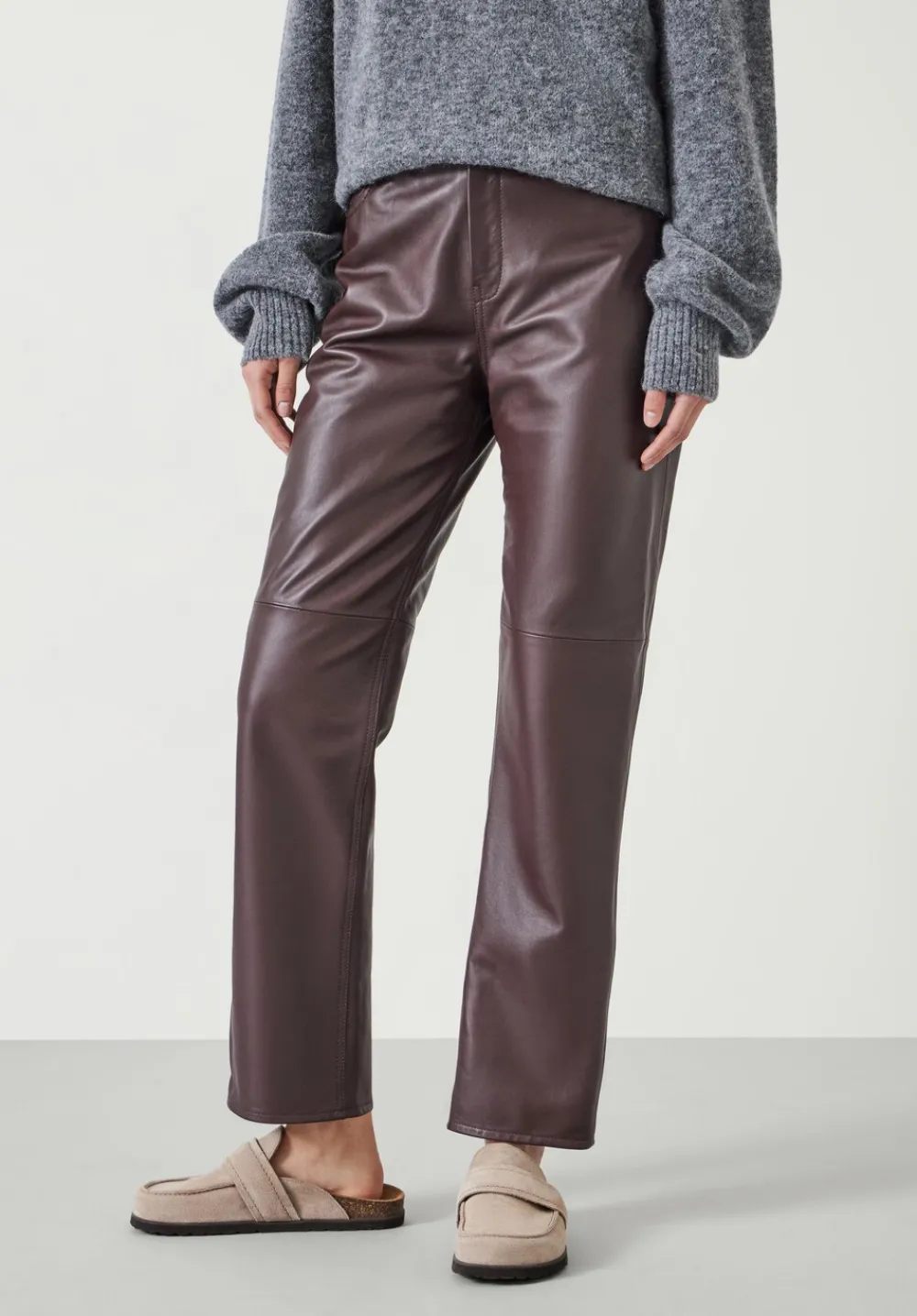 hush Trousers|Colette Leather Straight Leg Trouser Burgundy