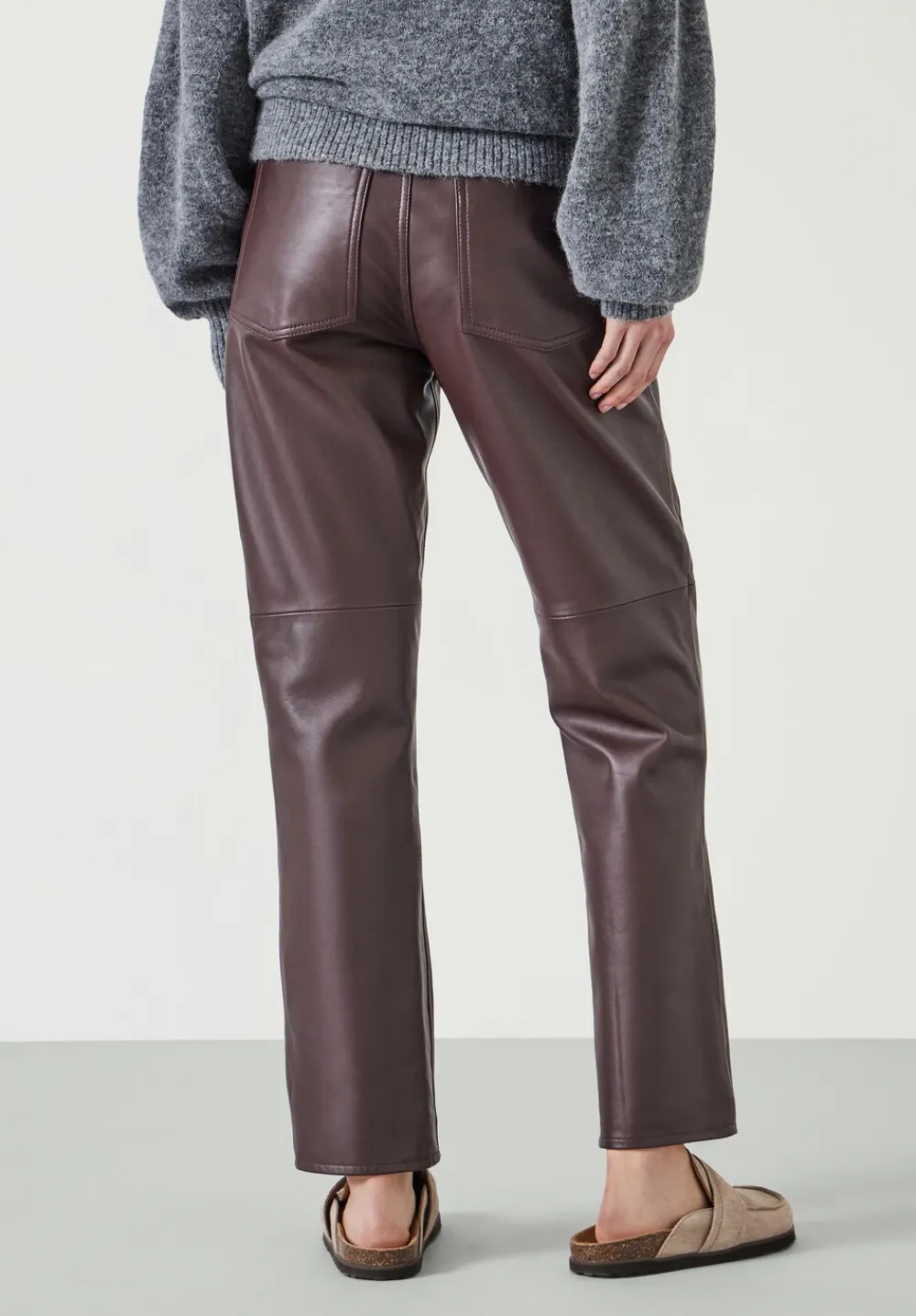 hush Trousers|Colette Leather Straight Leg Trouser Burgundy