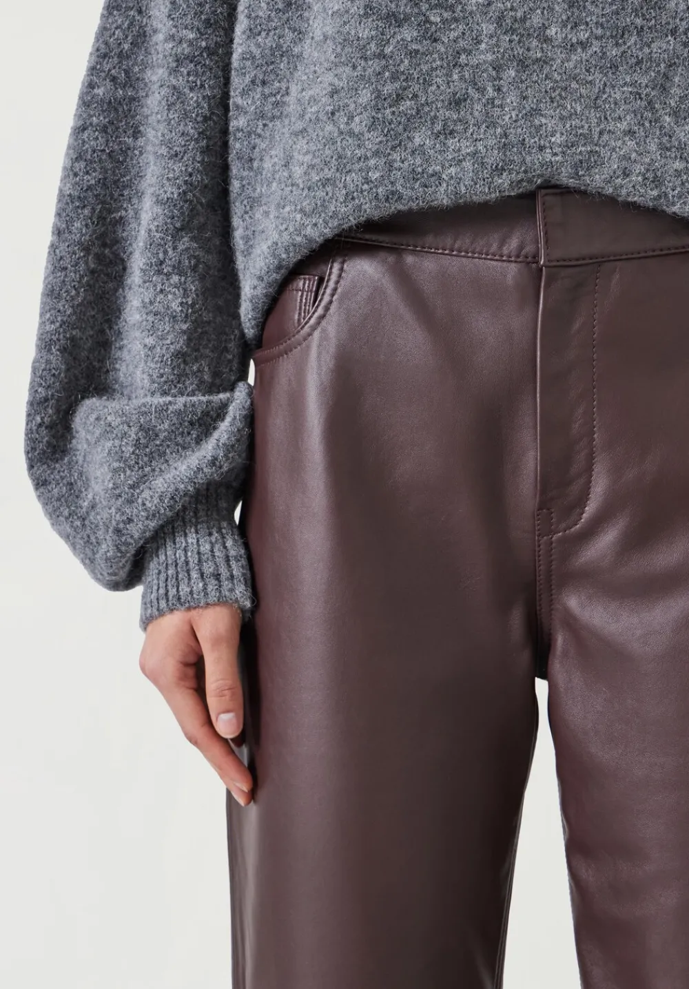 hush Trousers|Colette Leather Straight Leg Trouser Burgundy
