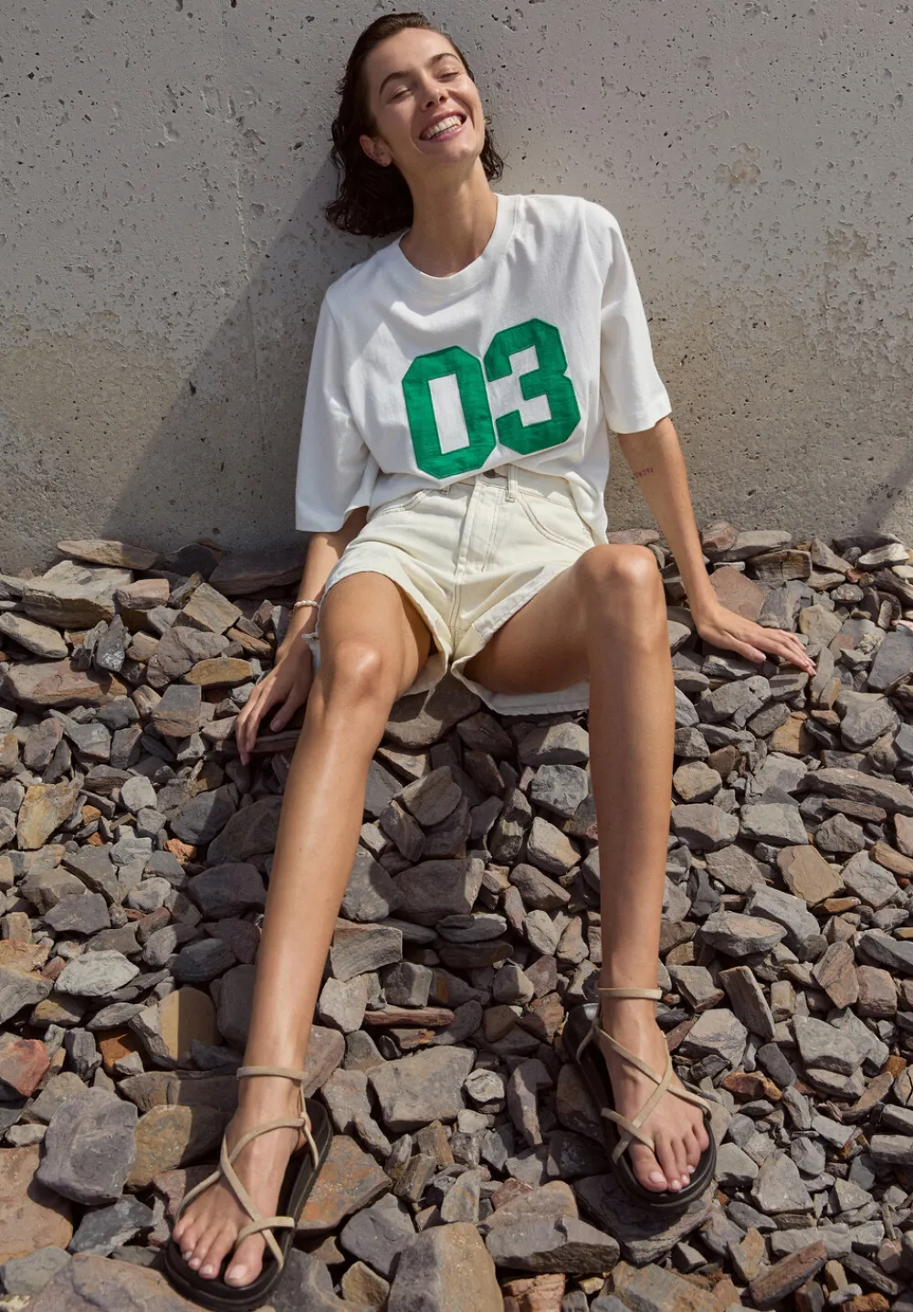 hush Tops & T-Shirts|Collegiate Graphic Cotton T-Shirt Off White