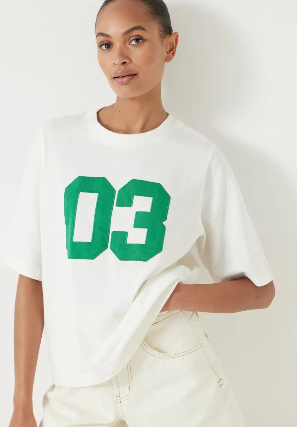 hush Tops & T-Shirts|Collegiate Graphic Cotton T-Shirt Off White