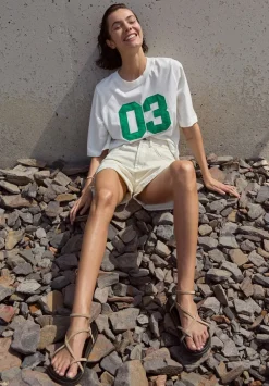 hush Tops & T-Shirts|Collegiate Graphic Cotton T-Shirt Off White