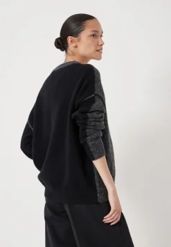 hush Jumpers & Cardigans|Colour Block Wool Blend Crew Jumper Charcoal Marl/ Black