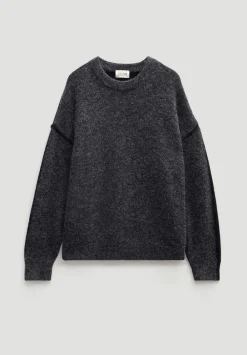 hush Jumpers & Cardigans|Colour Block Wool Blend Crew Jumper Charcoal Marl/ Black