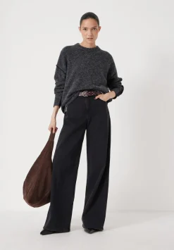 hush Jumpers & Cardigans|Colour Block Wool Blend Crew Jumper Charcoal Marl/ Black