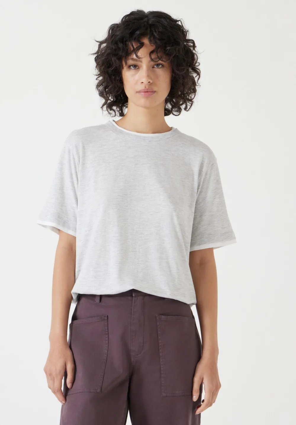 hush Tops & T-Shirts|Contrast Layer T-Shirt Grey Marl