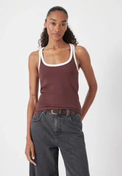 hush Tops & T-Shirts|Contrast Trim Vest Rum Raisin