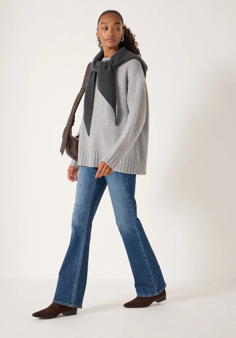 hush Jumpers & Cardigans|Cora Longline Chunky Cashmere Jumper Light Grey Marl