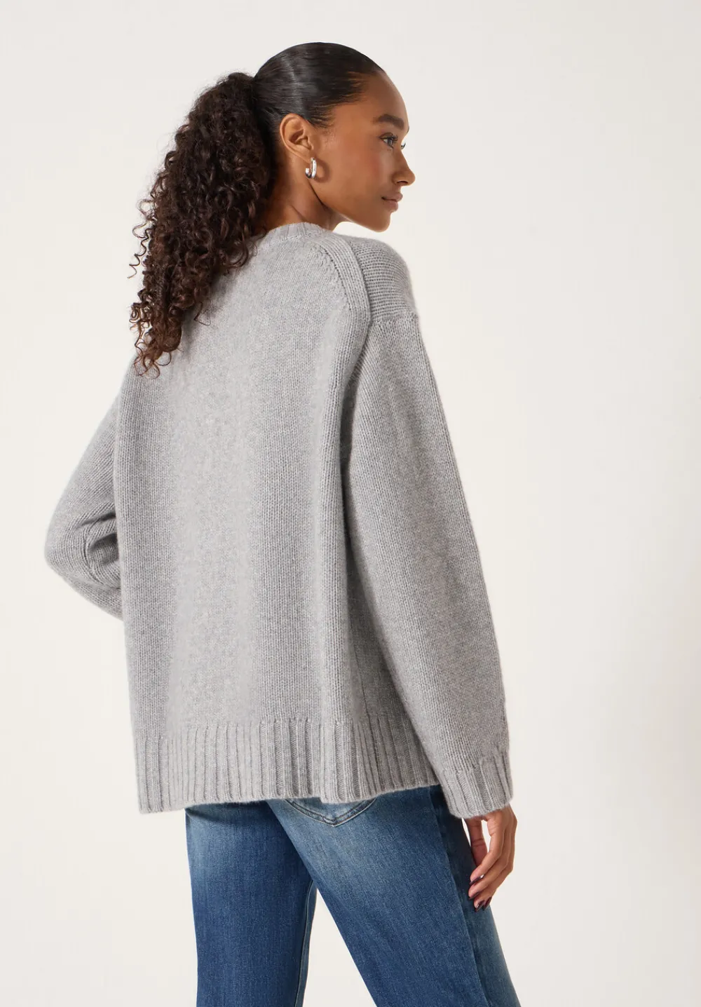 hush Jumpers & Cardigans|Cora Longline Chunky Cashmere Jumper Light Grey Marl