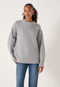 hush Jumpers & Cardigans|Cora Longline Chunky Cashmere Jumper Light Grey Marl