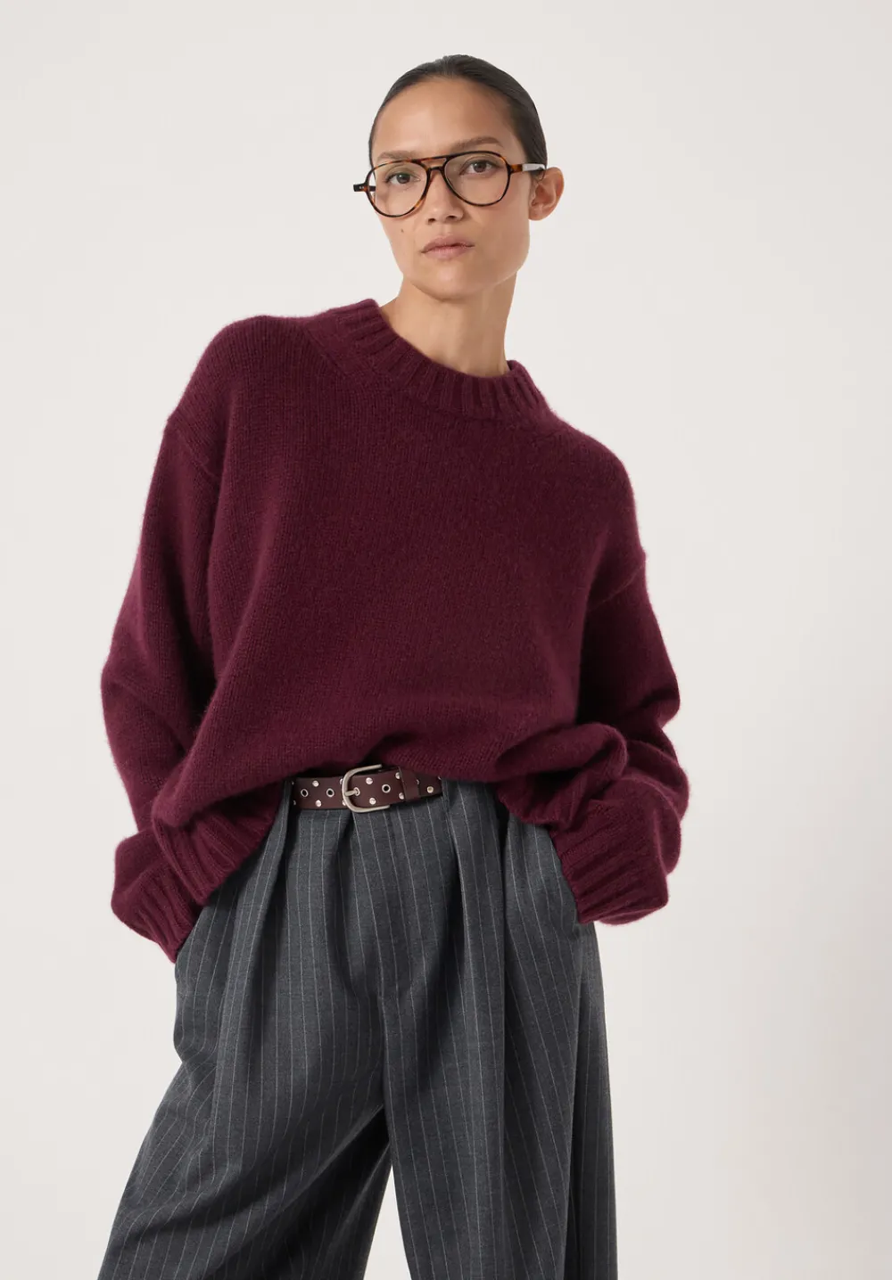 hush Jumpers & Cardigans|Cora Relaxed Chunky Cashmere Crew Jumper Burgundy Purple