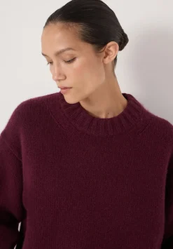 hush Jumpers & Cardigans|Cora Relaxed Chunky Cashmere Crew Jumper Burgundy Purple