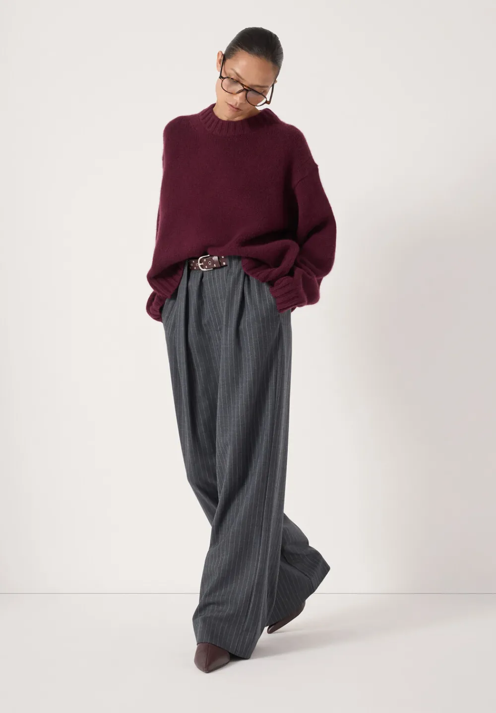 hush Jumpers & Cardigans|Cora Relaxed Chunky Cashmere Crew Jumper Burgundy Purple