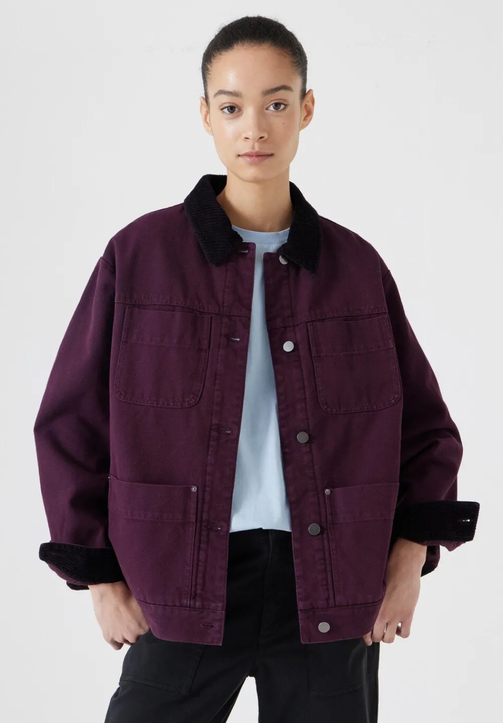 hush Jackets & Coats|Cord Collar Barn Jacket Wine Red
