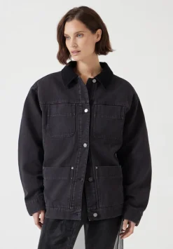 hush Jackets & Coats|Cord Collar Barn Jacket Washed Black