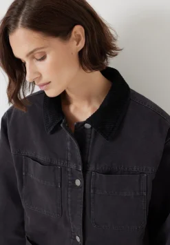 hush Jackets & Coats|Cord Collar Barn Jacket Washed Black