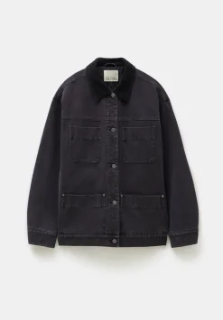 hush Jackets & Coats|Cord Collar Barn Jacket Washed Black