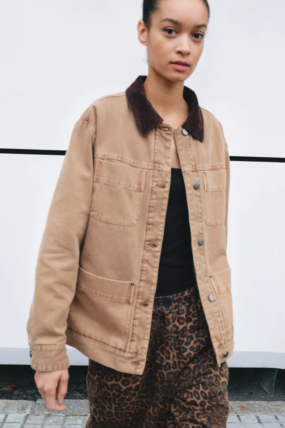 hush Jackets & Coats|Cord Collar Barn Jacket Stone Brown