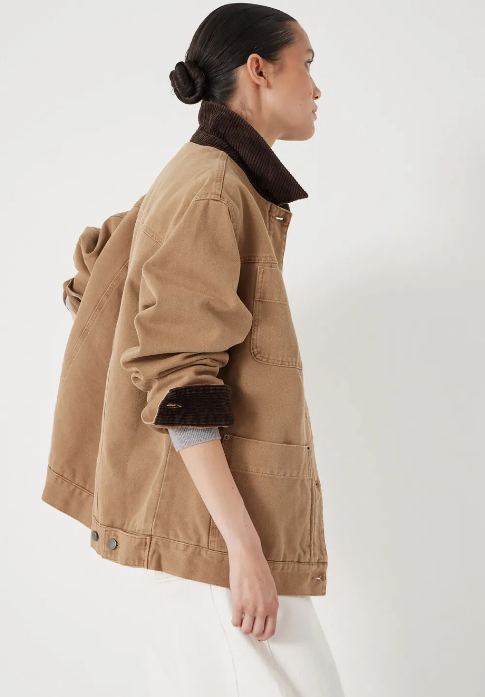 hush Jackets & Coats|Cord Collar Barn Jacket Stone Brown